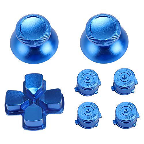 WiMas 7PCS Metal Aluminio Thumbsticks Thumb Grip Stick Combinado PS4 Aluminio Button D-Pad Bullet Buttons Botón AXBY para PS4 Controlador (Azul)