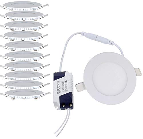 WIWON 10 x 3 W I Ø 85 mm Lámpara de techo Foco LED empotrable y plano (Kit de 10 unidades) Plástico blanco Foco LED para Hogar, Oficina, Iluminación Comercia [Clase de eficiencia energética A++]