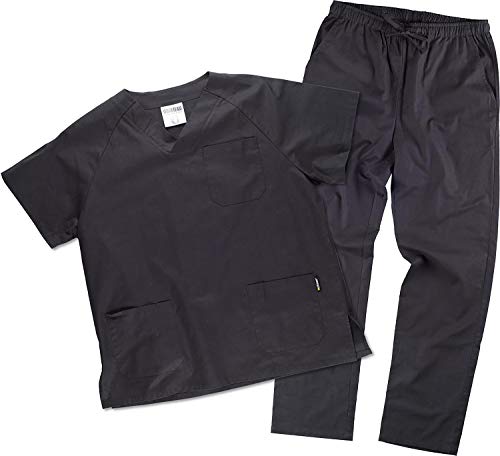 Work Team Uniforme Sanitario, con elástico y cordón en la Cintura, Casaca y Pantalon Unisex Negro XS