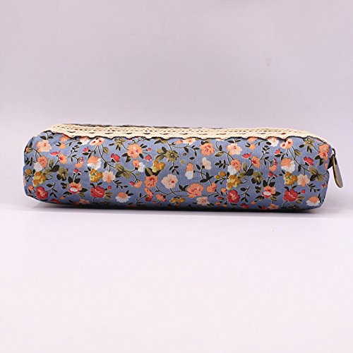 WRITIME 1pcs/lot Moda Retro Mini Flor Encaje Floral estuche pen Bolsa multifunción Portalápices Zipper bolsa regalo Papelería,azul