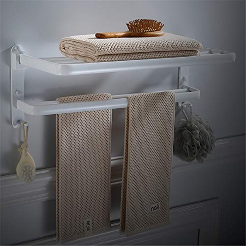 WUYING Montaje Sin Taladro O Tornillos Toallero Blanco Aluminio Estante De Toalla Doblez Doble Toalleros Repisa Baño Montado En La Pared Toallero para