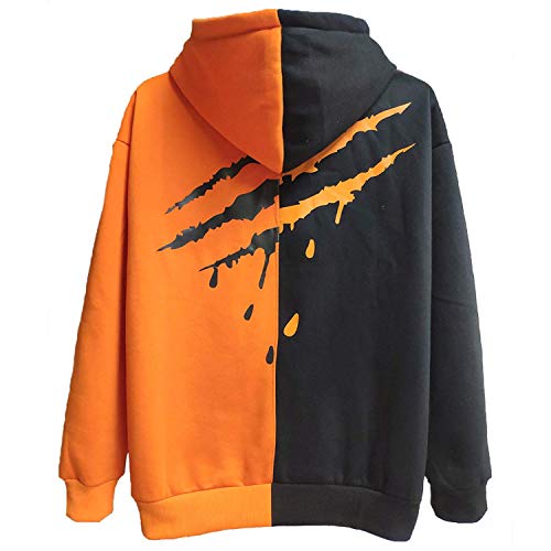 XIAOYAO Hombre Sudadera con Capucha Deportiva Manga Larga Hoodie Casual Camisa de Entrenamiento (M, Naranja Negro 2)