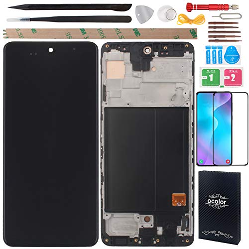 YHX-OU Pantalla táctil LCD de 6,2 pulgadas para Samsung Galaxy A51 SM-A515F con herramientas incluidas, 1 unidad de cristal templado y 1 tarjeta SIM (AMOLED - negro + marco).