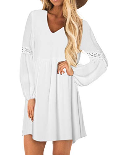 YOINS Vestido de Primavera para Mujer Manga Larga Casual Cintura Alta Túnica de Invierno Vestidos C-Blanco XL