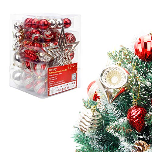 Yorbay 77 Piezas Bolas de Navidad de 3-9.5 cm Adornos Navideños para Arbol 1 Topstar, Decoración de Navidad Inastillable, Regalos de Colgantes de Navidad