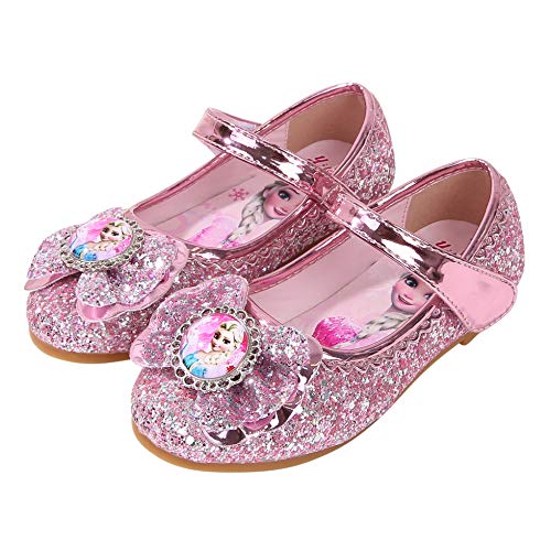 YOSICIL Zapatos de la Princesa Elsa niñas con Lentejuela Zapato de Disfraz Elsa Frozen de Princesa Disfraz Sandalias con Velcro Tacón Zapatos de Fiesta Halloween Cumpleaños Azul EU22-35