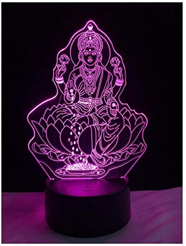 YOUPING Luz nocturna LED 3D popular de cuatro manos figura enorme sonriente Buda lámpara sentado en una enorme flor de loto luz nocturna regalos ilusión decoración del hogar