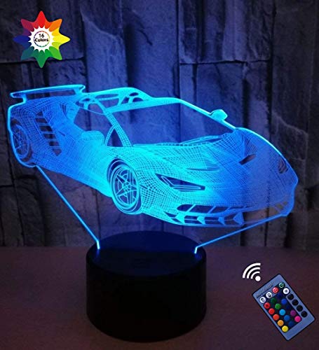 YTDZ Luz Nocturna para Coche con ilusión óptica 3D, 7 Colores cambiantes, Interruptor táctil con USB, lámpara de Mesa LED, lámpara de Mesa para cumpleaños, niños, Navidad, Regalo