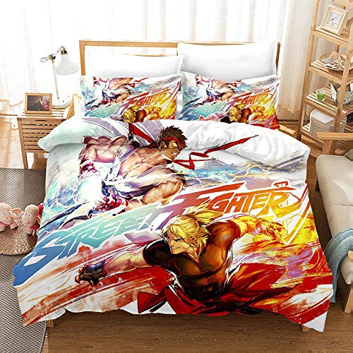 YYANG Juegos de Fundas Impreso Street Fighter Conjunto De 3 Piezas De Ropa De Cama 100% Microfibra Utilizar para El Regalo (1 Funda Nórdica + 2 Fundas De Almohada) D-Full(200x229cm)