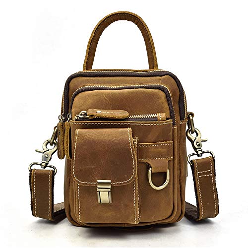 ZHENGTU Bolso De Cuero Western Retro Crazy Horse, Monedero Locomotor, Bolso De Cuero Messenger, Bolso De Hombro, Bolso del Teléfono Móvil, Suave Al Desgaste, Cómodo Estilo novedoso (Color : Beige)