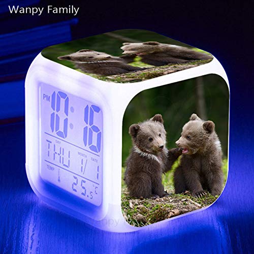 Zhuhuimin Muy Lindo Reloj Despertador de Oso con 7 Colores LED Luminoso Reloj Despertador Digital para niños Regalo de cumpleaños Reloj Multifuncional Reloj