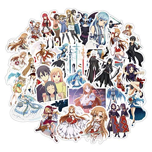 ZXXC 50 unids/Pack Sword Art Online Pegatinas de Anime japonés para Muebles, Escritorio de Pared, Silla DIY, Juguete, baúl de Coche, TV, Guitarra, Motocicleta