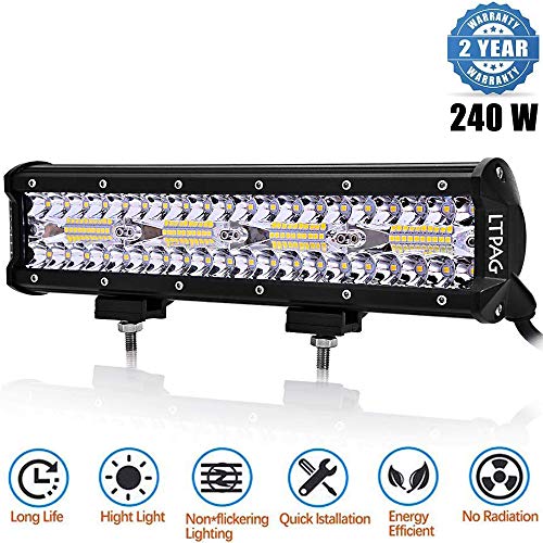 12" 240W Focos LED Tractor, LTPAG 24000LM Barra LED 12V-24V Faros Trabajo LED IP68 6000K Foco LED para Tractores Luz de Niebla para Coche,SUV, UTV, ATV, Off-road,Camión,Moto,Barco - Garantía de 2 años