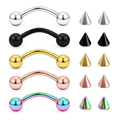 14G Piercing Ceja Anillo Curvados Barbell Piercing Oreja Rook Helix Tragus Piercing Labio Ombligo Anillo Acero inoxidable con Reemplazo Spike 12mm