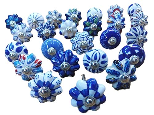 25 pomos de cerámica azul y blanco para cajones de puerta de armario tiradores de mezcla india. Envío prioritario expreso