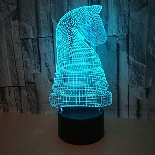 3D Entertainment Series Chess Black Base LED Luz de Noche，7 Colores de con Acrílico Plano & ABS Base & Cargador USB