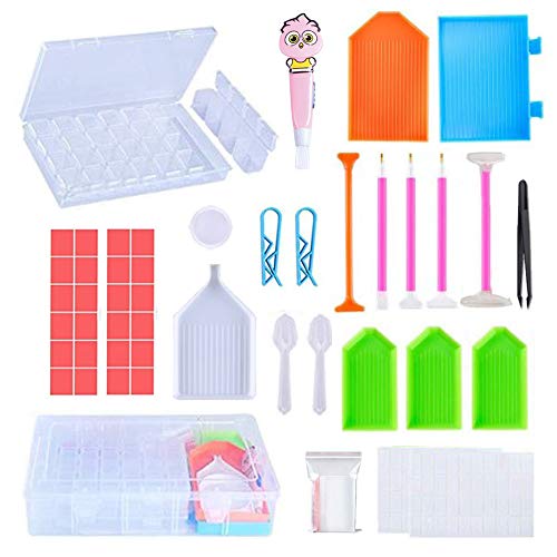 62 Piezas Kits de Herramienta de Pintura de Diamante, Juego de Accesorios de Punto de Cruz, DIY Diamante de Pintura Herramientas con Caja de Clasificación de Diamante para Clavos, Pedrería, Perlas