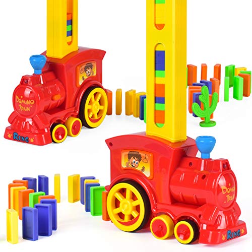 80 Piezas Domino Train Blocks Rally Juego De Juguetes Eléctricos, Modelo De Tren, Juguetes Apilables, Regalos Creativos para Niños, Adecuado para Niños Y Niñas De 3 Años En Adelante