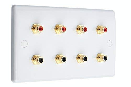 8X RCA Phono AV Placa de Pared Audio - Blanco Slimline. NO Requiere Soldadura