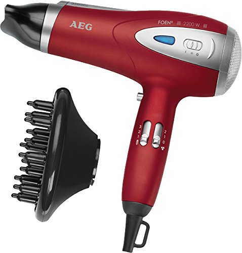 AEG HTD 5584 - Secador de pelo profesional iónico con difusor, 3 niveles de temperatura, 2 velocidades, 2200 W, color rojo