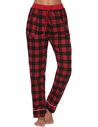 Aibrou Pantalones de Pijama Mujer 100% Algodon Pantalon Casual Largo Ropa de Dormir Suave Comodo y Suelto