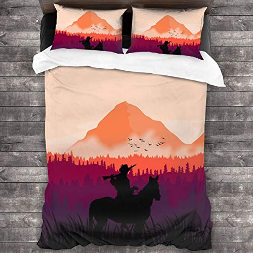 AIMILUX Funda Edredón，Hermoso Paisaje Natural,montañas,bosques,Caballos,Red Dead Redemption，Ropa de Cama Funda Nórdica,1（140x200cm）+2（50x80cm）