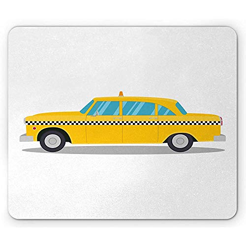 Alfombrilla de ratón New York Taxi, Old Checker Vintage Cabina de Fondo Liso, Alfombrilla de Goma Antideslizante, 25x30cm Blanco y Amarillo Tierra