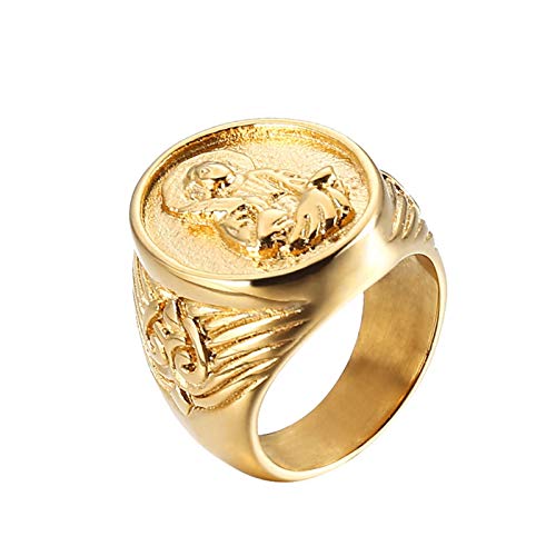 AnazoZ Anillos para Hombre de Acero Inoxidable Anillo de Hombre Figura Religiosa Oro Anillos para Hombre Talla 20