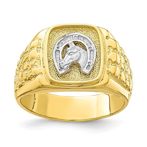 Anillo de 10 quilates de dos tonos para hombre con zapatos de caballo, regalo de joyería para hombres, grado superior al oro de 9 quilates.