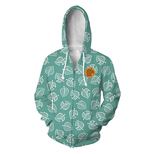 Animal Crossing Sudaderas con Capucha Cremallera para Adolescentes Anime Suéter con Capucha Cosplay Hombres Sudadera Tendencia Tops Sueltos Verde 4XL