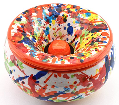 ART ESCUDELLERS CENICERO DE Agua en Ceramica Hecho y Pintado a Mano con decoración IVANROS Naranja. 12,5 cm x 12,5 cm x 7 cm