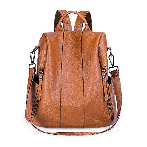 ARZOPA Mochila de Cuero Real para Mujer Casual Multifuncionales Bolsa de Viaje, Bolso Antirrobo Bandolera de Piel Real Moda de Hombro Ideal para la Escuela, Daily leisure, Viaje (Marrón)