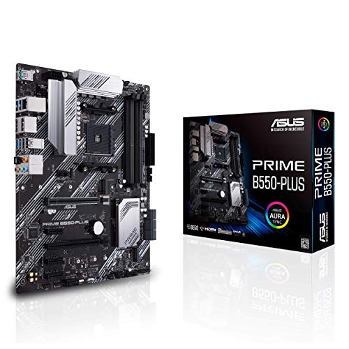 ASUS PRIME B550-PLUS - Placa base ATX AMD AM4 con disipación VRM MOS, PCIe 4.0, doble M.2, 1 GB LAN, HDMI/DP, SATA 6 Gbps, USB 3.2 Gen 2 Type-A y Type-C, cabezal Thunderbolt y conectores Aura Sync RGB