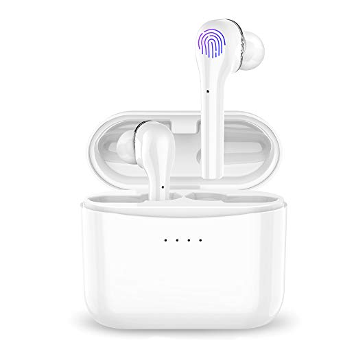Auriculares Inalámbricos Bluetooth 5.0, Deportivos Auriculares In-Ear Impermeable IPX7 8+40H Autonomía Emparejamiento Siri Sonido Estéreo con Mic para iPhone Android (Blanco)