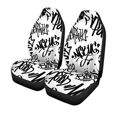 Auto Seat Cover,Bomb Tags Graffiti Street Retro Alphabet Cubierta De Asiento Delantero De Contraste De Cepillo Brillante, Atractivas Fundas De Asiento Delantero De Vehículo Para Van Car,2pcs/set