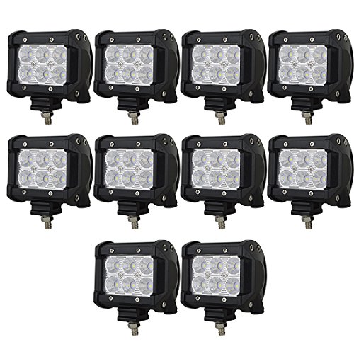 AUXTINGS 10 piezas 4 pulgadas 18W inundación LED barra de luz de trabajo lámpara de conducción 12V 24V,6000K para todoterreno coche cabina barco SUV camión coche ATV vehículos Marin