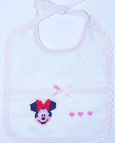 BABERO BABEROS NIÑA BEBE RATONCITA MINNIE ALGODON SUAVE ABSORBENTE BORDADO A MANO EXCLUSIVO HAPPY COLORS BY INMA