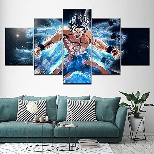 Baobaoshop Lienzo Pintura Al óLeo DecoracióN del Hogar 5 Piezas Dragon Ball Z Final Booth Ultra Instinct Arte De La Pared Cuadro Modular Cartel De La HabitacióN De Los NiñOs Frame-30x40 30x60 30x80cm