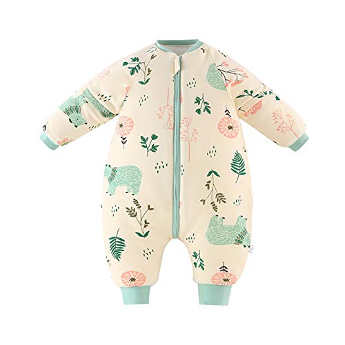 Bebé Saco de Dormir para Niños Niñas Manga Separable con Piernas Algodón Pijama Cremallera Mamelucos Mono Invierno Traje de dormir 1.5-3 años,amarillo(3.5Tog)