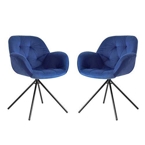Belfast, Pack 2 sillas de Comedor, Cocina o Salon, Acabado en Tejido Velvet Azul y Patas Negro, Medidas: 65 cm (Ancho) x 66 cm (Fondo) x 86 cm (Alto)