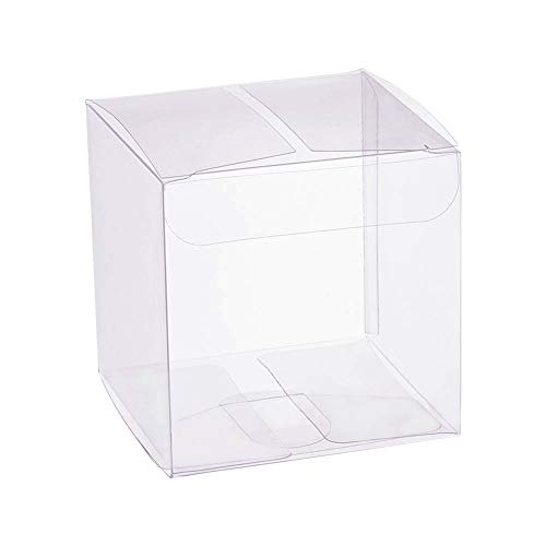 BENECREAT 50 Pack Caja Plegable Cajita Plástica 7x7x7cm Envase Transparente de Regalo Contenedor de Dulce Chocolate para Boda Fiesta Cumpleaños