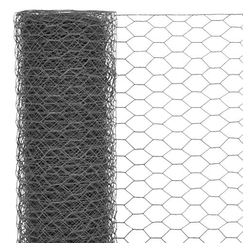 Benkeg Alambrada De Gallinero con Formas Hexagonales Acero Revestimiento PVC Gris 25X1,5 M, Alambre para Vallar Malla para Vallar Y Proteger Árboles Y Plantas, Longitud de Malla 36 mm,