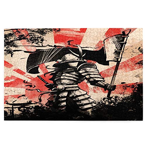 Blived Rompecabezas de 1000 Piezas,Rompecabezas de imágenes,Soldado Samurai japonés con Bandera Juguetes Puzzle for Adultos niños Interesante Juego Juguete Decoración para El Hogar