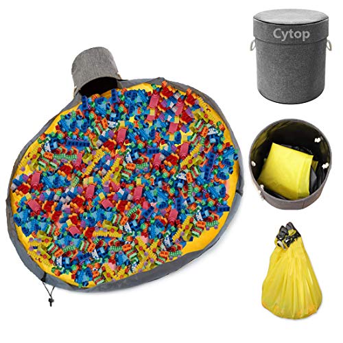 Bolsa de Almacenamiento de Juguetes, Cesta de Almacenamiento de Juguete de Limpieza Rápida con Cordón y Alfombra de Juego, Portátil Almacenaje Estera de Organizador Plegable de Juguete Lego para Niños