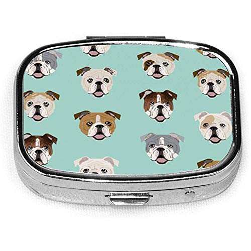 Bulldog inglés Caras Tela Lindo Perro Menta CustomSilver Caja de pastillas cuadrada Medicina Soporte para tableta Estuche organizador de billetera