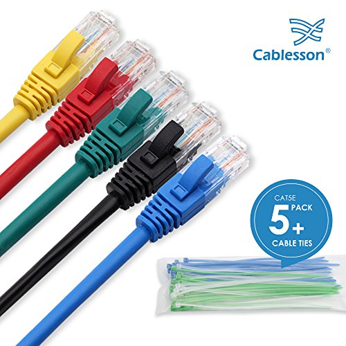 Cablesson Cable Ethernet 0.5m - Cat5e (Paquete de 5 + sujetacables) Cable de conexi?n de Cable de Red RJ45 10 Gigabit 100Mhz LAN Cable de Alambre STP para m?Dem, Router, PC, PS2, PS3, PS4, Xbox