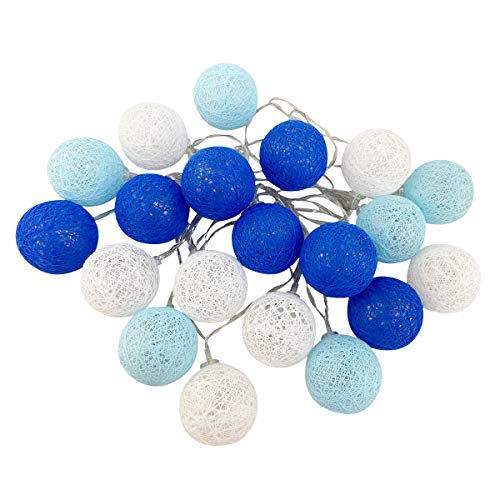 Cadena de luces para interiores, bolas de algodón, con pilas, 3,5 m, 20 ledes, para niñas, adolescentes, decoración de habitaciones, terrazas, Navidad, bodas, fiestas (4 cm de batería, azul)