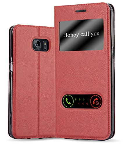 Cadorabo Funda Libro para Samsung Galaxy S7 Edge en Rojo AZRAFÁN - Cubierta Proteccíon con Cierre Magnético, Función de Suporte y 2 Ventanas- Etui Case Cover Carcasa