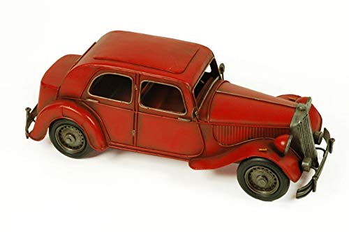 CAPRILO Figura Decorativa de Metal Coche Antiguo Rojo Vehículos. Adornos y Esculturas. Coleccionismo. Regalos Originales. Decoración Hogar. 32 x 13 x 13 cm.