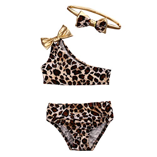 Carolilly Traje de Baño 3 Piezas para Niña Bikini sin Tirantes Estilo Leopardo Bebé Niñas (0-8 años)